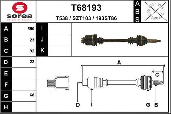 EAI T68193 - Приводний вал autocars.com.ua