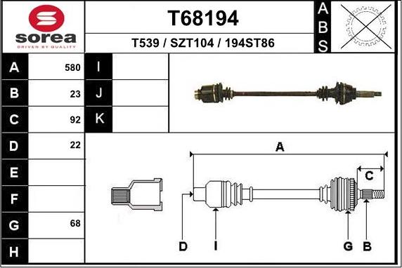 EAI T68194 - Приводний вал autocars.com.ua