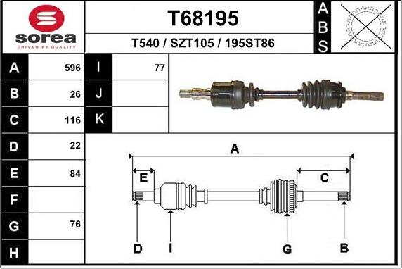 EAI T68195 - Приводний вал autocars.com.ua