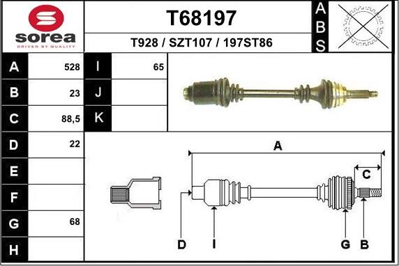 EAI T68197 - Приводний вал autocars.com.ua