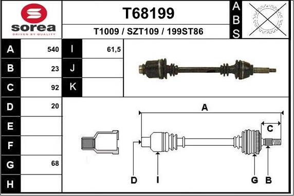 EAI T68199 - Приводний вал autocars.com.ua