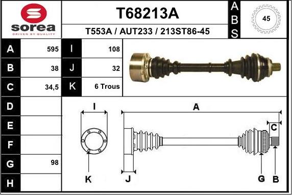 EAI T68213A - Приводний вал autocars.com.ua