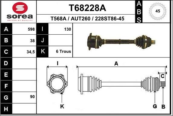 EAI T68228A - Приводний вал autocars.com.ua