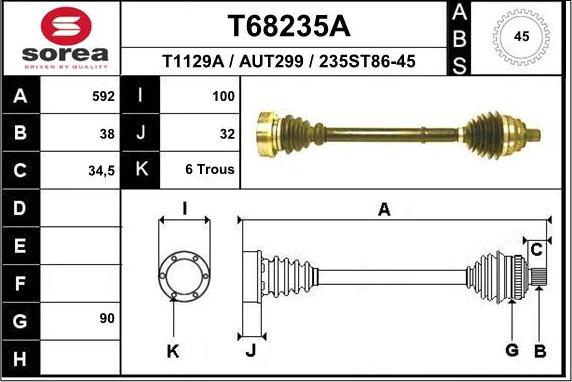 EAI T68235A - Приводний вал autocars.com.ua