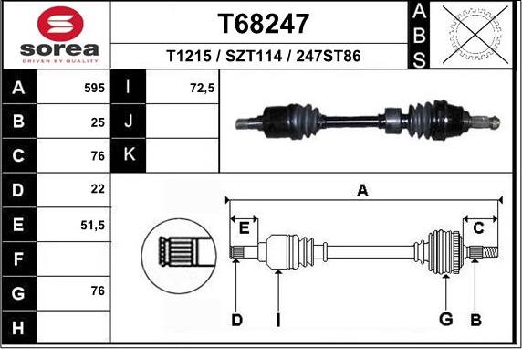 EAI T68247 - Приводний вал autocars.com.ua