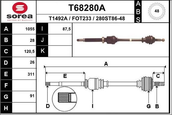 EAI T68280A - Приводной вал avtokuzovplus.com.ua