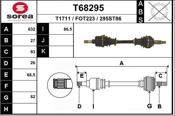 EAI T68295 - Приводний вал autocars.com.ua