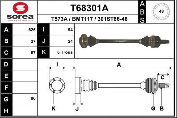 EAI T68301A - Приводний вал autocars.com.ua