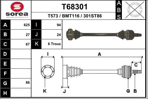 EAI T68301 - Приводний вал autocars.com.ua