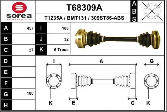 EAI T68309A - Приводний вал autocars.com.ua