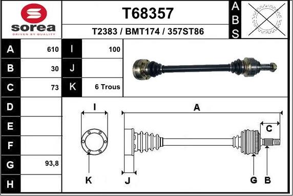 EAI T68357 - Приводний вал autocars.com.ua