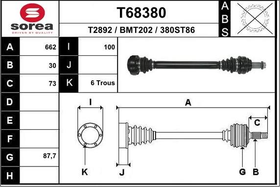 EAI T68380 - Приводний вал autocars.com.ua