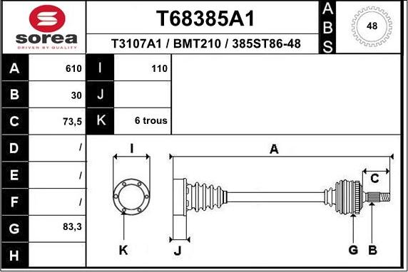 EAI T68385A1 - Приводний вал autocars.com.ua