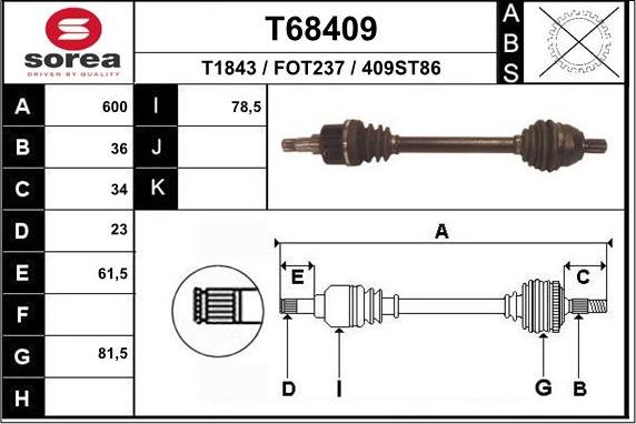 EAI T68409 - Приводний вал autocars.com.ua