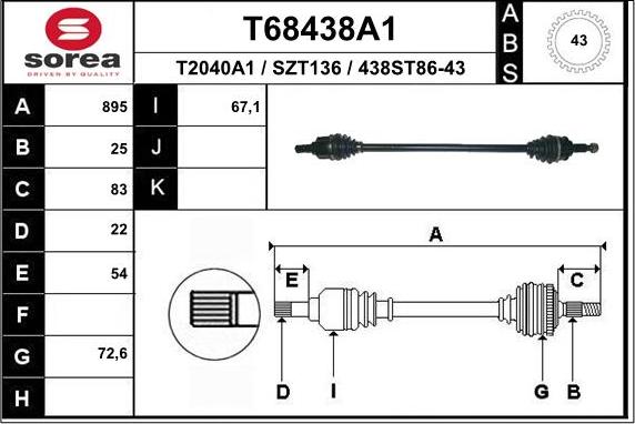 EAI T68438A1 - Приводний вал autocars.com.ua