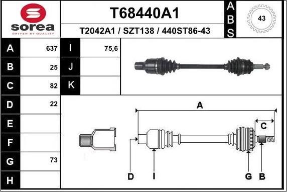 EAI T68440A1 - Приводний вал autocars.com.ua