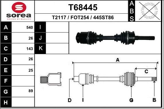 EAI T68445 - Приводний вал autocars.com.ua