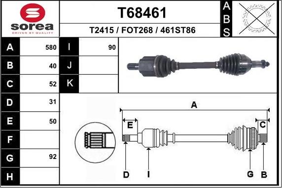 EAI T68461 - Приводний вал autocars.com.ua