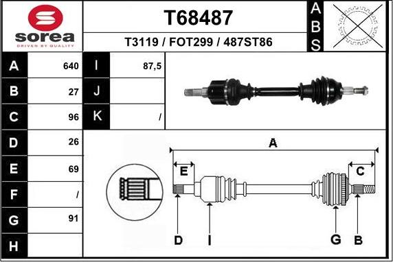 EAI T68487 - Приводний вал autocars.com.ua