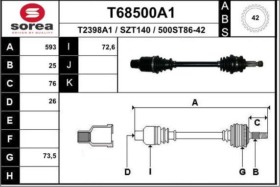 EAI T68500A1 - Приводний вал autocars.com.ua