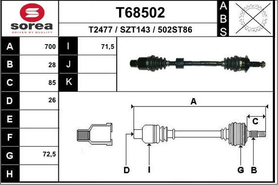 EAI T68502 - Приводний вал autocars.com.ua