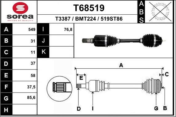 EAI T68519 - Приводний вал autocars.com.ua