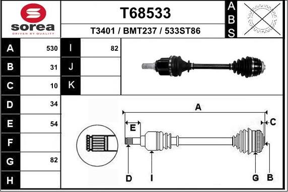 EAI T68533 - Приводний вал autocars.com.ua