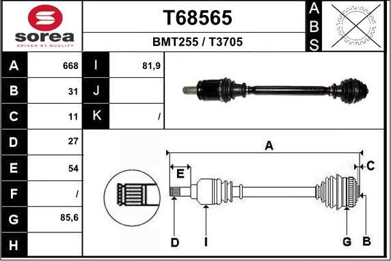 EAI T68565 - Приводний вал autocars.com.ua