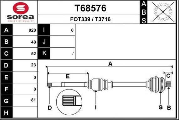 EAI T68576 - Приводний вал autocars.com.ua