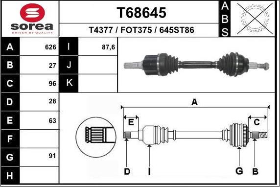 EAI T68645 - Приводний вал autocars.com.ua