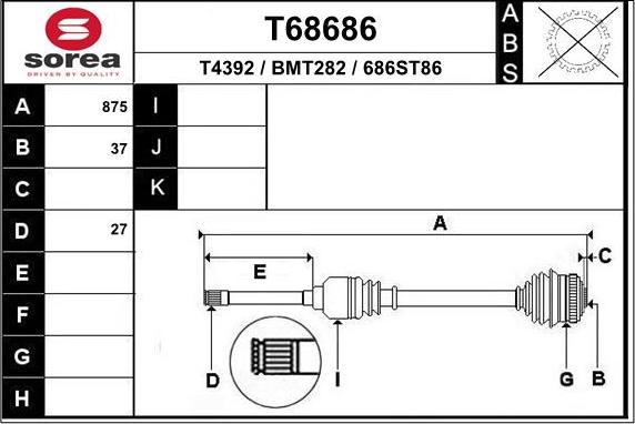 EAI T68686 - Приводний вал autocars.com.ua