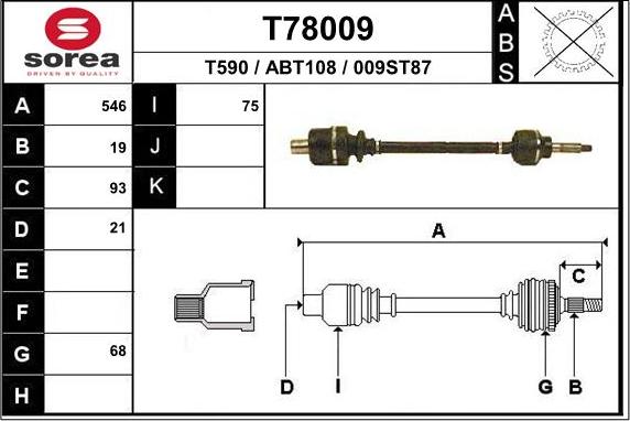 EAI T78009 - Приводний вал autocars.com.ua