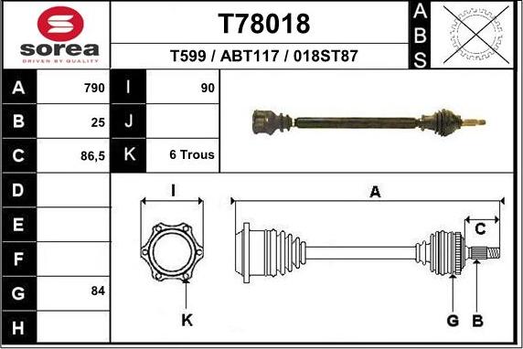 EAI T78018 - Приводний вал autocars.com.ua