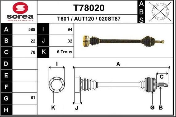 EAI T78020 - Приводний вал autocars.com.ua