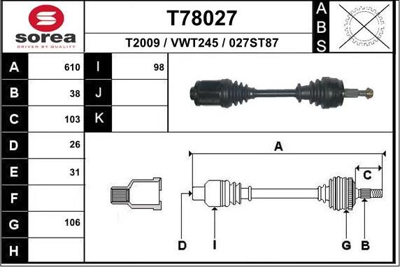 EAI T78027 - Приводной вал avtokuzovplus.com.ua