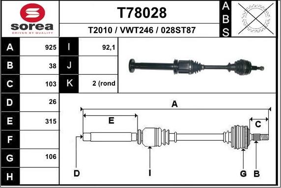 EAI T78028 - Приводной вал avtokuzovplus.com.ua