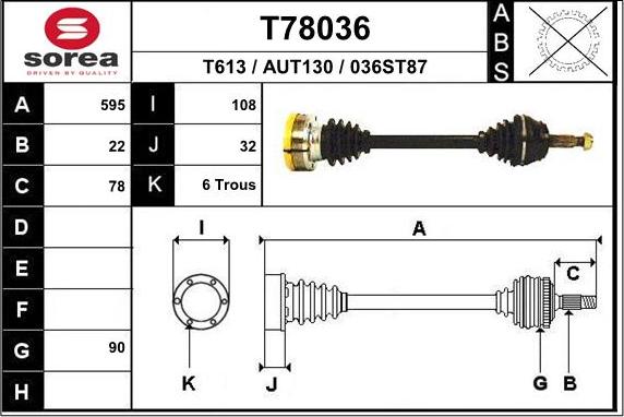 EAI T78036 - Приводний вал autocars.com.ua