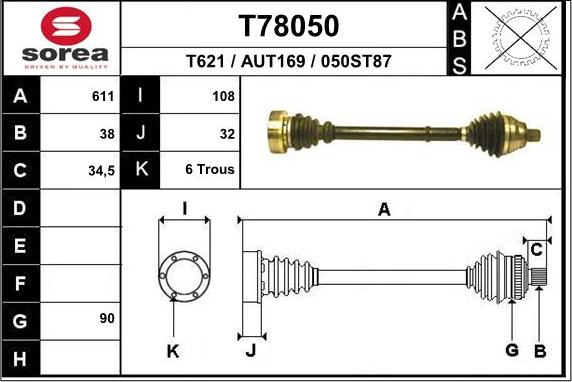 EAI T78050 - Приводний вал autocars.com.ua