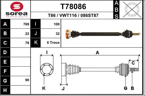 EAI T78086 - Приводной вал avtokuzovplus.com.ua