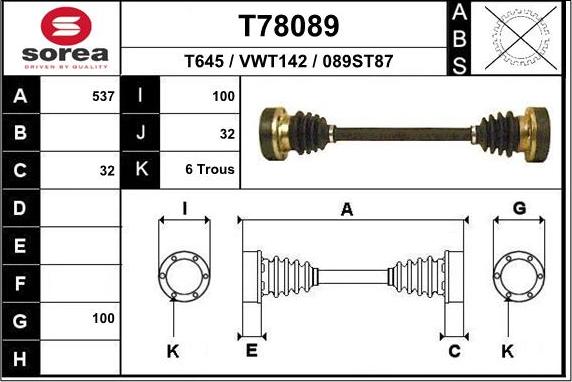 EAI T78089 - Приводний вал autocars.com.ua