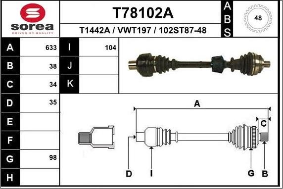 EAI T78102A - Приводний вал autocars.com.ua