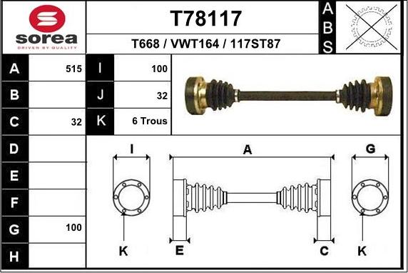 EAI T78117 - Приводний вал autocars.com.ua