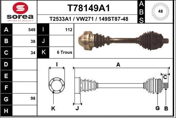 EAI T78149A1 - Приводний вал autocars.com.ua