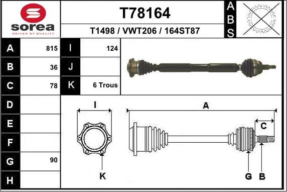 EAI T78164 - Приводний вал autocars.com.ua