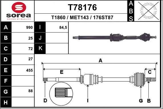 EAI T78176 - Приводний вал autocars.com.ua