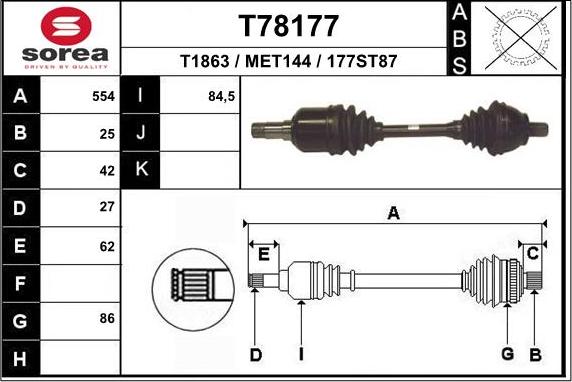 EAI T78177 - Приводний вал autocars.com.ua