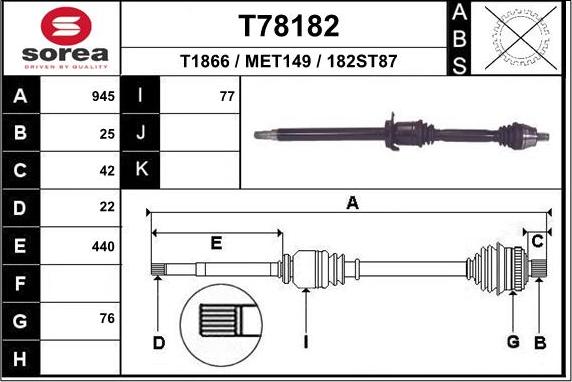 EAI T78182 - Приводний вал autocars.com.ua