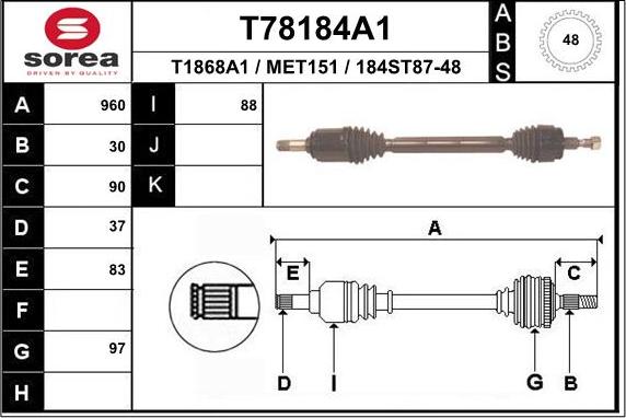 EAI T78184A1 - Приводний вал autocars.com.ua