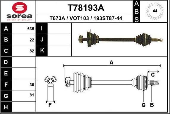 EAI T78193A - Приводний вал autocars.com.ua