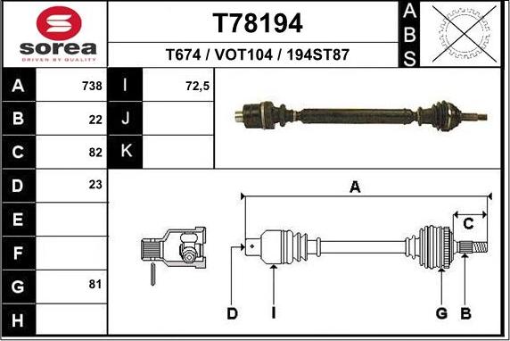 EAI T78194 - Приводний вал autocars.com.ua